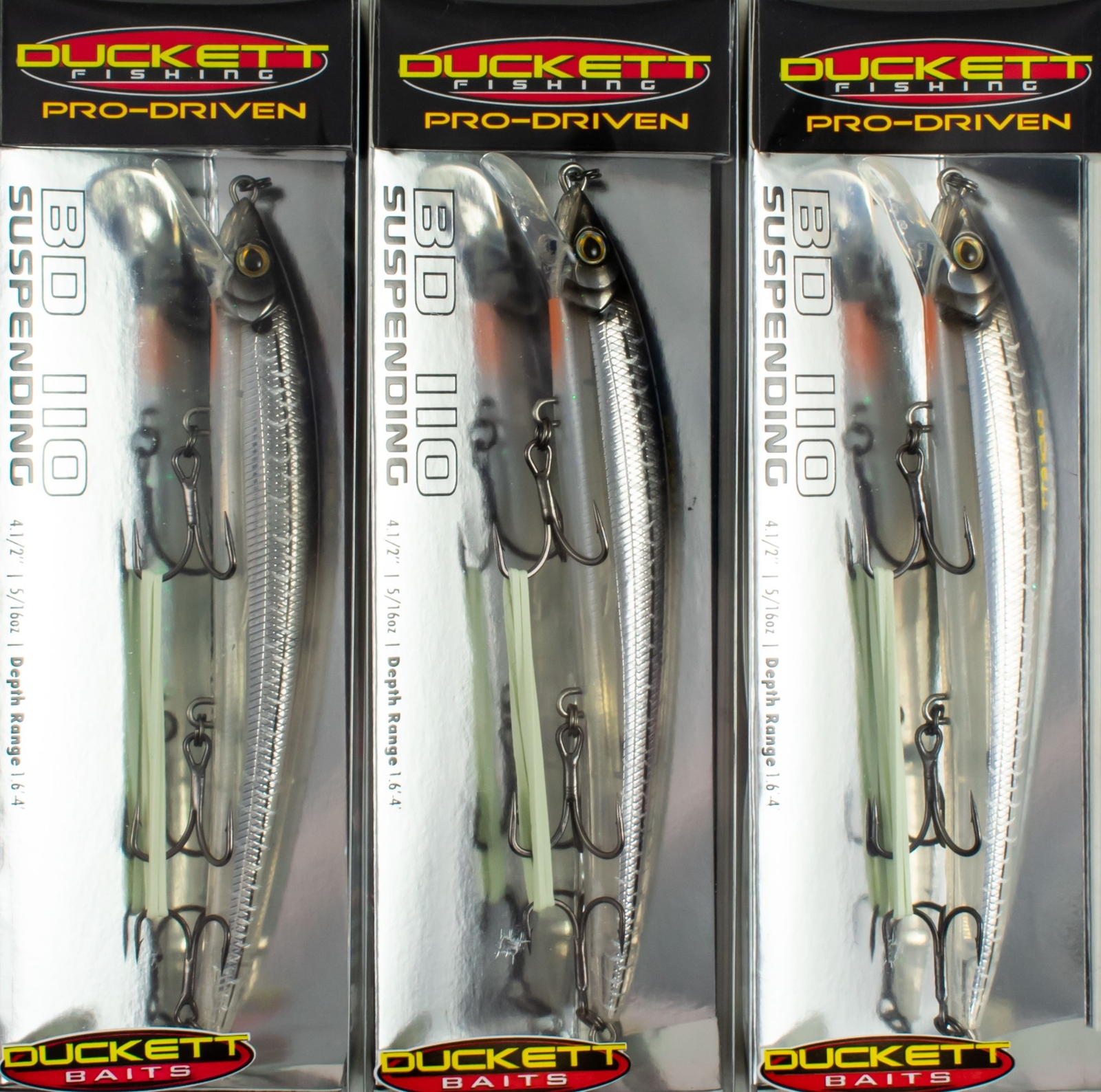 (LOT OF 3) DUCKETT PRO DRIVEN BD 110 JERKBAIT BD110GSS GHOST SILVER STRIPE L4201