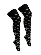 Adult Black With Big White Dots Printed OTK Sock Accessory UK