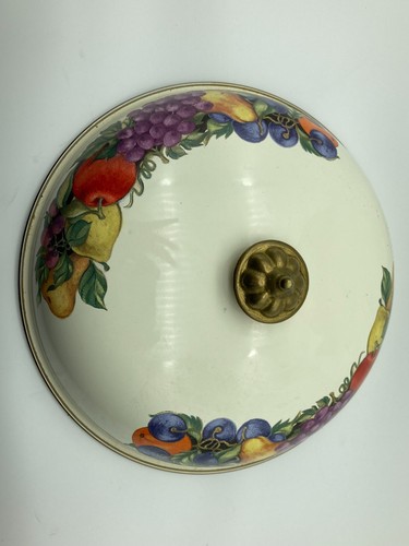 Vintage Tischplatte Cornucopia Emaille auf Stahl 2 Quart Dutch Oven mit Deckel, Obst, 8" - Bild 4 von 8