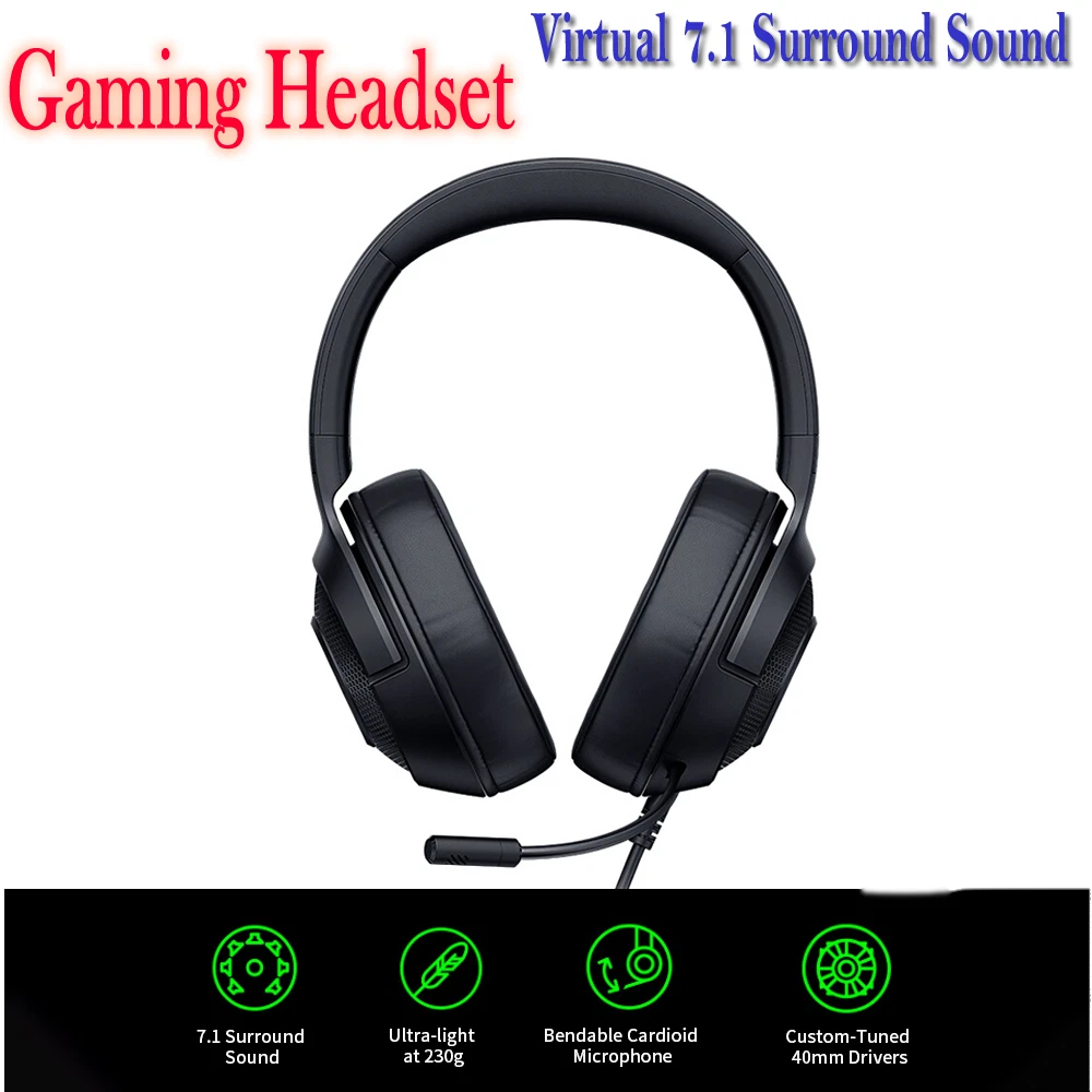  Razer Kraken X USB - Digital Surround Sound Gaming Headset  (Ultra-Light, Surround Sound, Bendable Cardioid Mic, Custom Tuned 40mm  Drivers) Black : Electronics