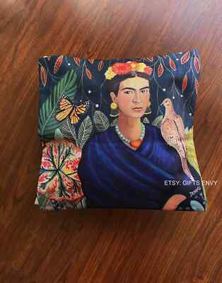 18x18 Home Cushion Decor - FRIDA KAHLO BLUE DRESS - Pillow Cover Case