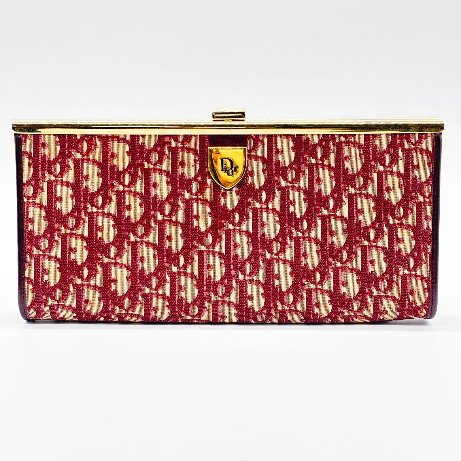 Sac pochette trotteur Christian Dior toile rouge or authentique