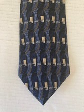 Secours Men's Necktie Tie Silk Blue Black Tan Geometric Made in USA