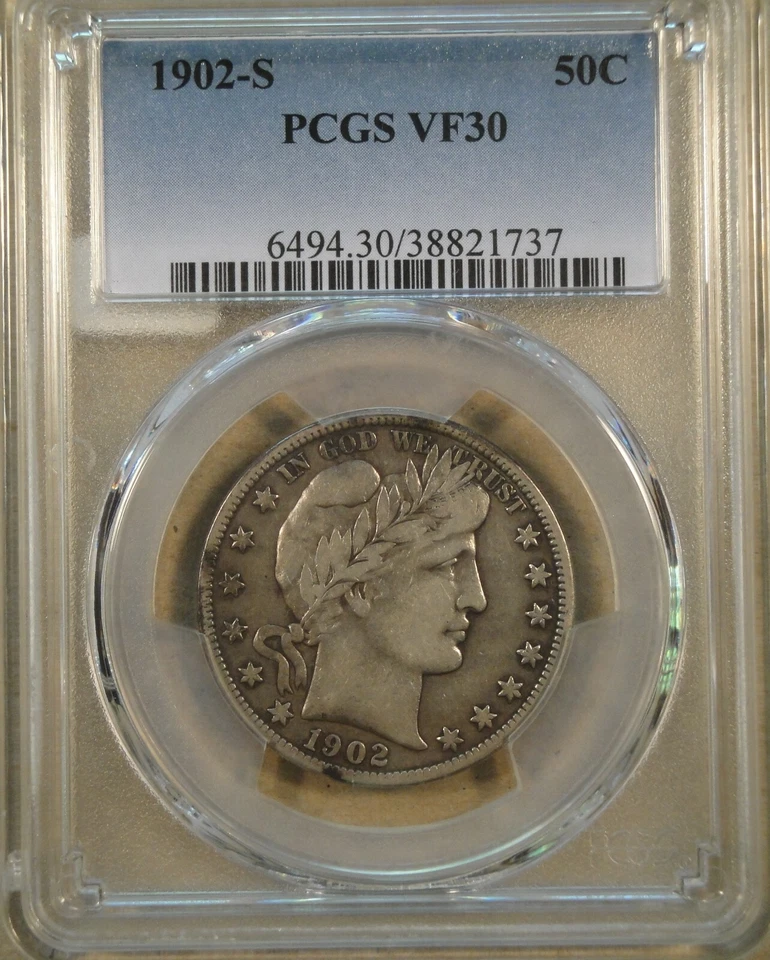 1902-S Barber Half Dollar 50c PCGS Certified VF30 - Image 3 of 4