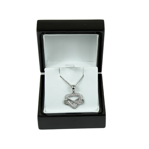 WHITE GOLD FINISH Created Diamond Hollow Infinity Heart Pendant Necklace - Picture 2 of 6