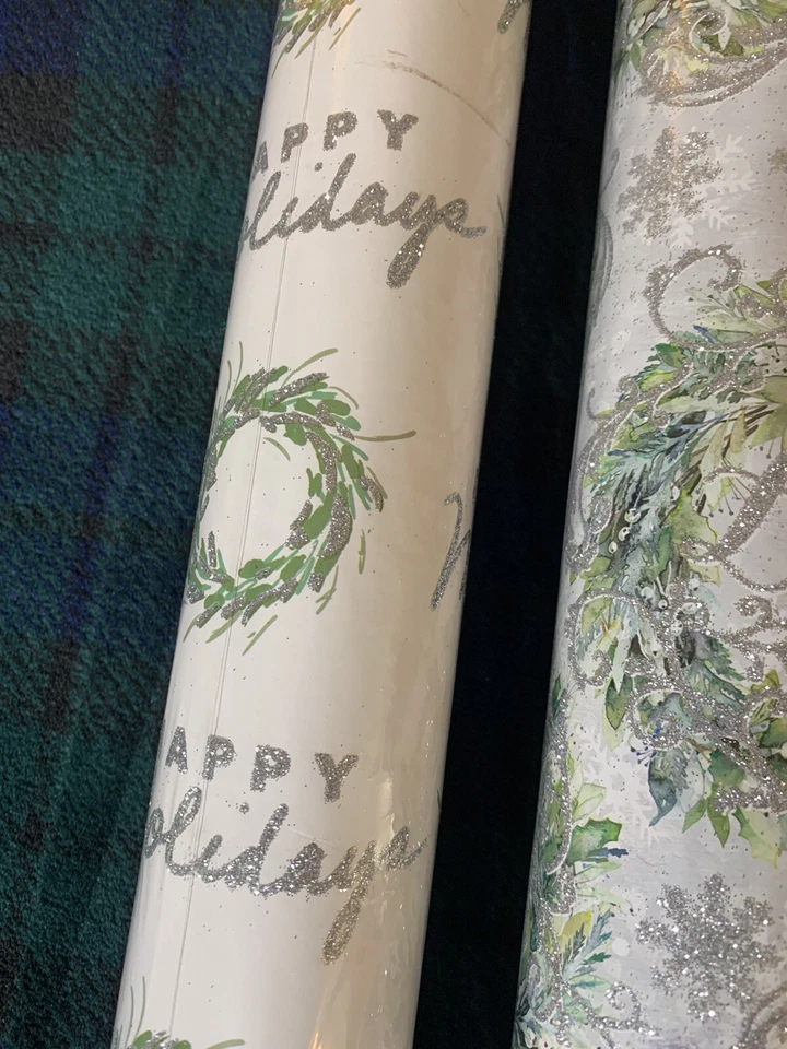 NEW Thick High Quality Glitter Christmas Wreath Wrapping Paper Christmas 2pc - Image 3 of 4