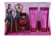 Glam perfume by Kim Kardashian 3 PC Gift Set-1.0 oz EDP + 3.4 B/LotIon+3.4 SGel