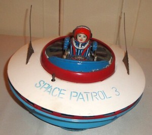 Vintage & Rare KO Toy Tin Bump & Go Space Patrol 3 Flying Saucer (1960s)