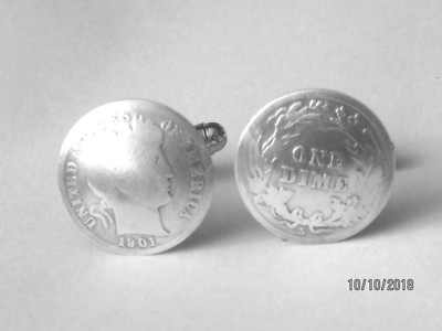 Antique silver Barber dime cuff links-nicely domed