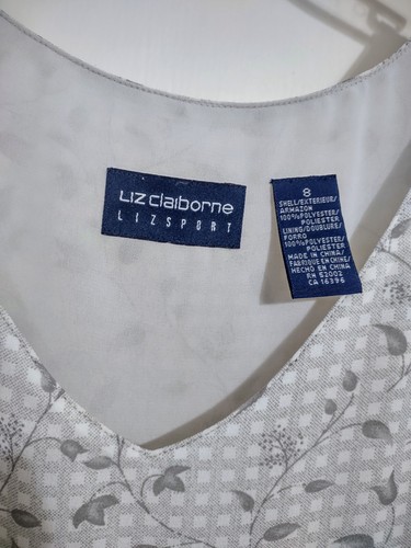Vintage Liz Claiborne Maxi Dress White Gray Florals Sleeveless Sz 8 - Picture 4 of 13