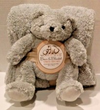 Gray Grey Plush Teddy Bear And Blanket 