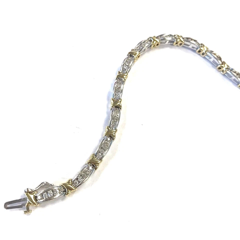 10 Karat Yellow & White Gold 1.5 CT Diamond X Style Tennis Bracelet 7.5" B124 - Image 2 of 4