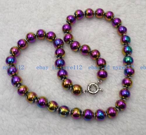 Charming 6/8/10mm Rainbow Hematite Beads Health Care Necklace Women Men Jewelry - Picture 8 of 8