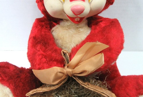 RARE VINTAGE GUND RUBBER FACE DISNEY'S THUMPER PLUSH BUNNY RABBIT RED W/ BASKET - Picture 8 of 17