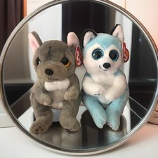 ( 2 ) TY Beanie Baby - WILFRED the French Bulldog & Thunder Dog  6”