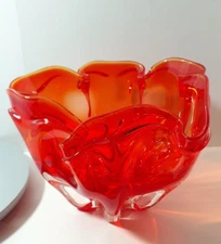 Vintage Art Glass Orange Handkerchief Centerpiece Bowl Sanyu Glass Made in Japan