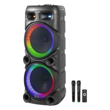 CASSA AUDIO AMPLIFICATA 1200 WATT DOPPIO MICROFONO DOPPIO WOOFER 12″ KARAOKE LED