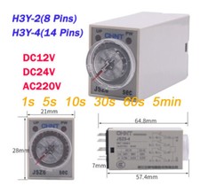 JSZ6-2/4 DC12V DC24V AC220V Power On Timer Time Delay Relay Socket Base 1S 5Min