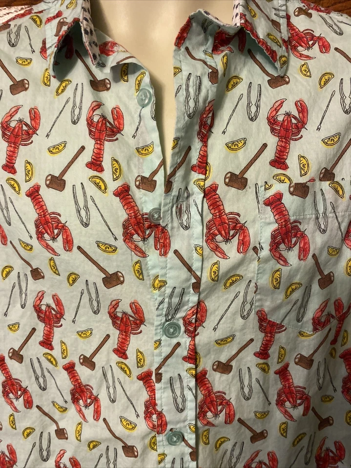RETROFIT Lobster Bake, Button Down Short Sleeve 100% Cotton SHIRT, Men's M - Image 2 of 4
