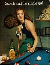 1973 J & B SCOTCH SINGLE GIRL POOL TABLE -VINTAGE AD Man Cave Bar Wall Art Decor