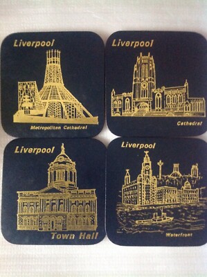 Vintage 4er Pack Deekay Liverpool 80er Jahre Leder/Kork Untersetzer, alle verschieden. NEU