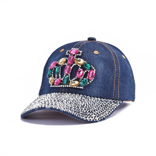 Denim Hat Bling Studded Rhinestones Baseball Cap Hat Adjustable Distressed Jeans - Picture 13 of 15