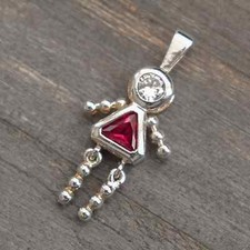 Sterling Silver Birthstone Girl Pendant June Stamped 925 Pink Gemstone 2.2g