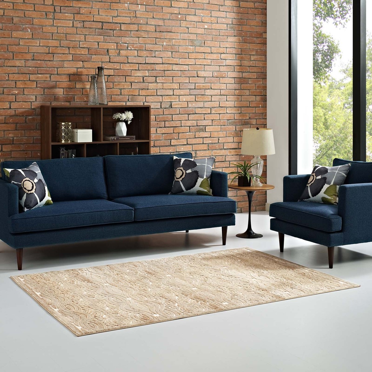 Modway Rustic Vintage Abstract Waves Chenille Yarn 5x8 Area Rug in