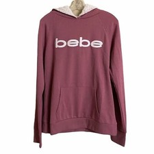 Bebe Sport Women Sweatshirt Sherpa Lined Hoodie Blush Pink Kangaroo Pockets M