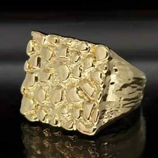 PINKY RING GOLDEN NUGGET STYLE HIP HOP RAPPER GOLD PLATED LUXURY SIZE 8 ~ 12