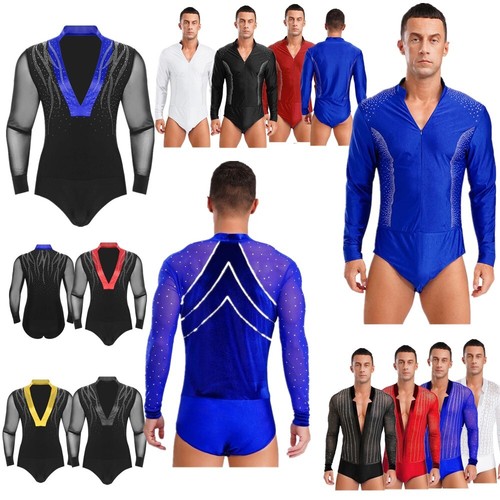 Men Dance Shirts One Piece Long Sleeve Bodysuit Latin Samba Salsa Tango - Picture 2 of 141
