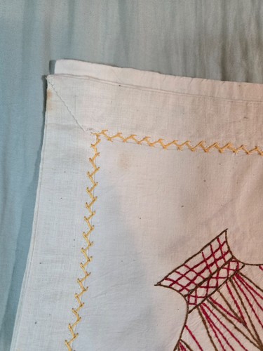 Vintage Embroidered Bridge Luncheon Tablecloth 4 Napkins Original Box - Picture 9 of 14