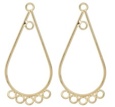 10 Gold Plated Steel 35x16mm Teardrop Chandelier Earring Connectors with 6 Loops