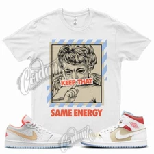 White ENERGY T Shirt for Air J1 1 Mid Sesame Flash Crimson Psychic Blue Tan