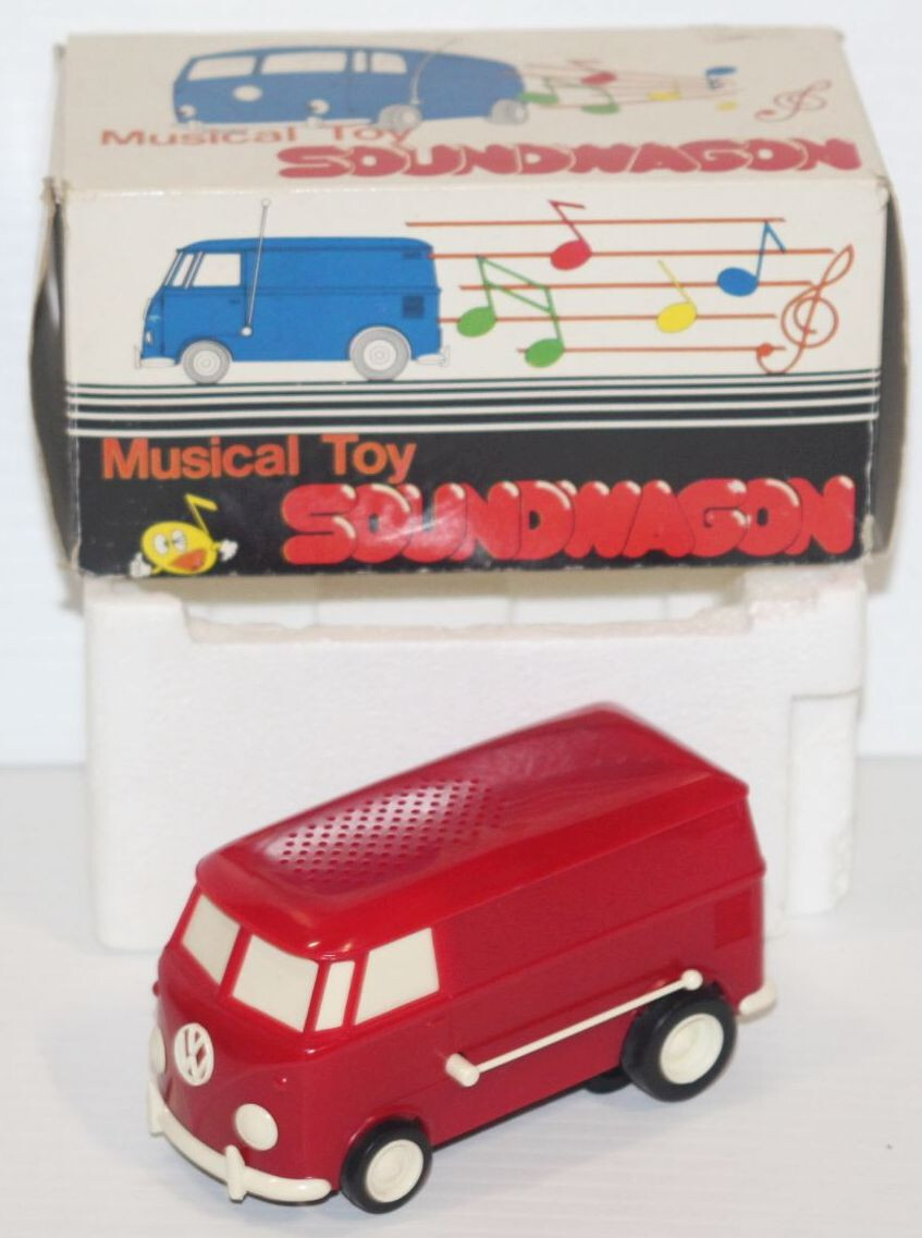 Vintage Tamco Musical Toy Soundwagon Japan Red VW Bus Record