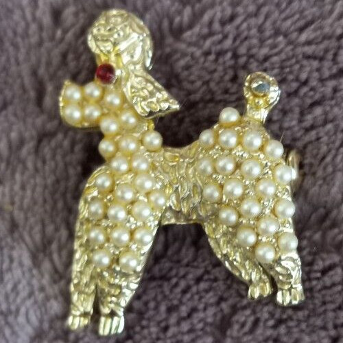 Vintage Poodle Dog Brooch; Darling Poodle Pearl Brooch; Poodle Pin