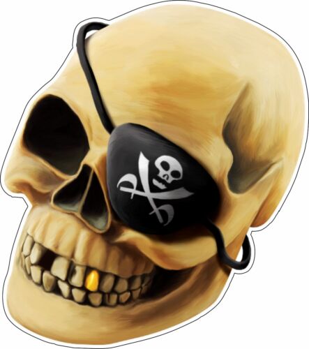 Skull with Eye Patch Skull and Cross Bones Drawing Bumper Sticker Vinyl Decal - Picture 1 of 3