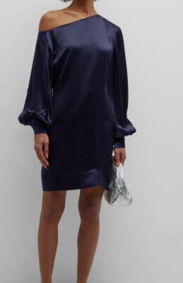 $1050 BITE Studios Women's Blue Frame Silk One-Shoulder Mini Dress Size 4
