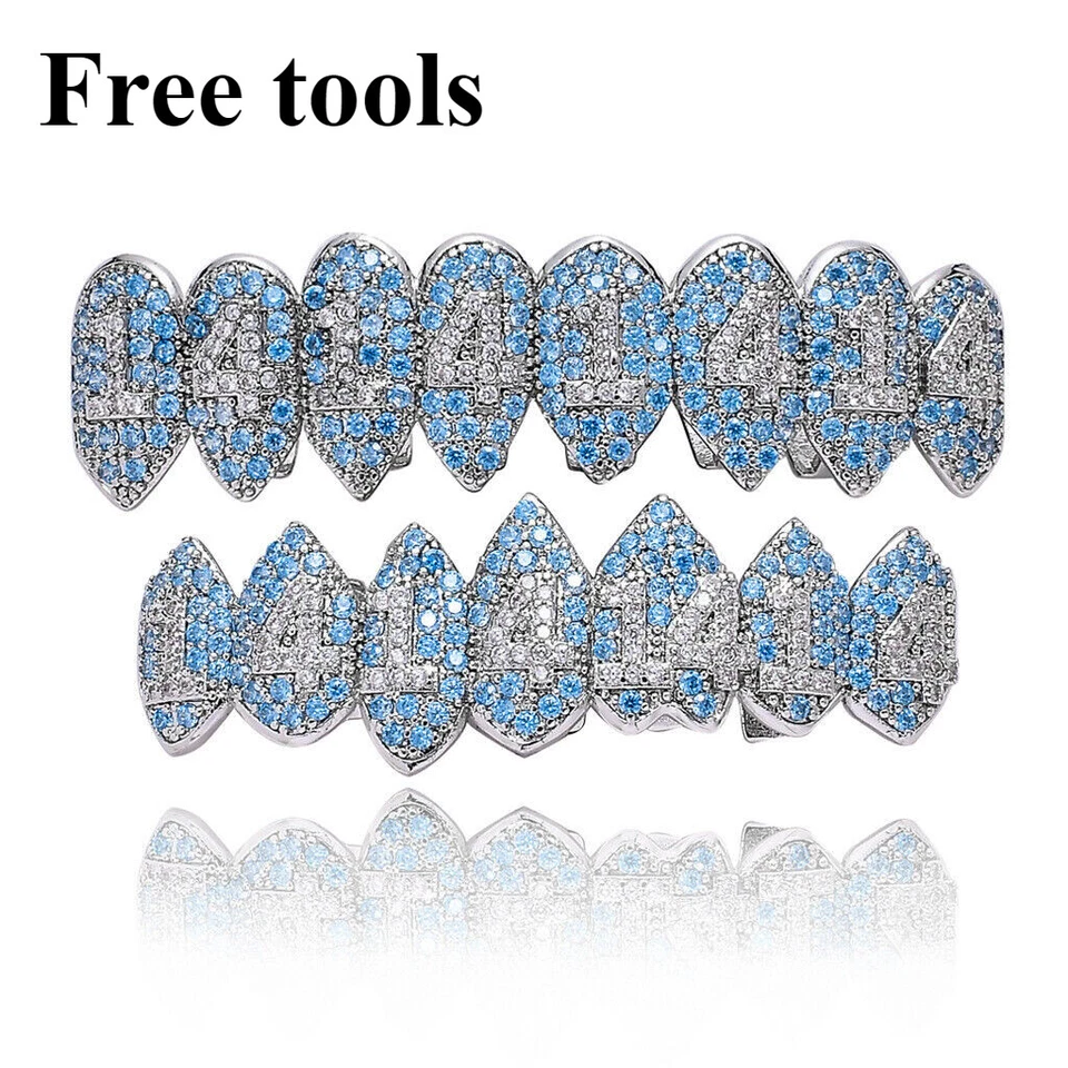 Juego de dientes de hip hop de 8 dientes de oro blanco para hombre Grillz diamante vampiro Foto 2 de 4