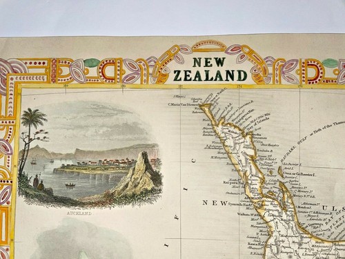 NEW ZEALAND 1851 JOHN TALLIS 19TH CENTURY DECORATIVE ANTIQUE ENGRAVED MAP - Picture 2 of 11