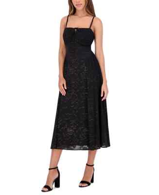 kensie short sleeve smocked waist a line midi dress Women's Burnout-Pattern Dress, BLACK, SIZE-10 Kensie clothing