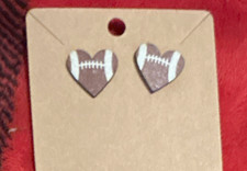 Heart Football Stud Earrings Metal No Stone S...