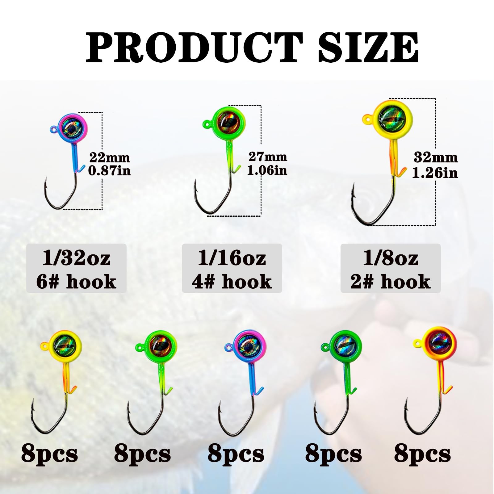 Jig Heads Swimbait Hooks 40packs 1/32oz for Crappie Bass Fishing - Image 3