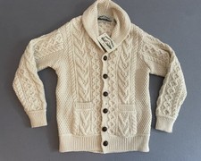 Aran Crafts Kid Boy 8-11 Yr Sweater Cardigan Shawl Wool Fisherman Cable Knit NWT