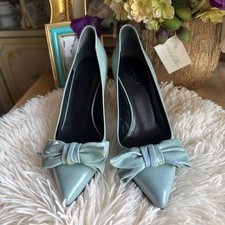 Gucci Pumps Ribbon Patent Leather Gray Blue Women's Size EU36/US6
