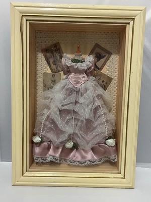 Shadow Box 3D Diorama Framed Art-Victorian Style Pink Dress Roses 13.5'' X 9.5''