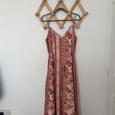 RIVER ISLAND Pink Red Paisley Boho Sleeveless Flowy Maxi Dress 12