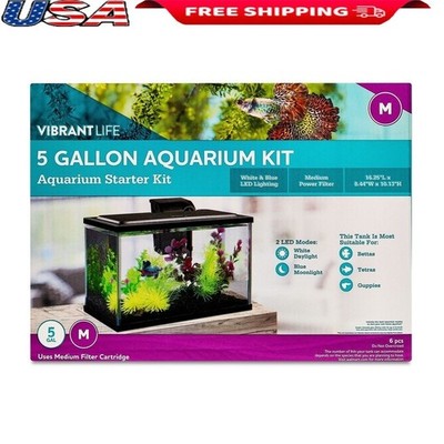 5 Gallon Glass Aquarium Starter Kit LED Lighting Medium Filter Small Fish New