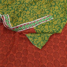 Sanskriti Vintage Sarees Orange/Green Pure Georgette Printed Sari Craft Fabric