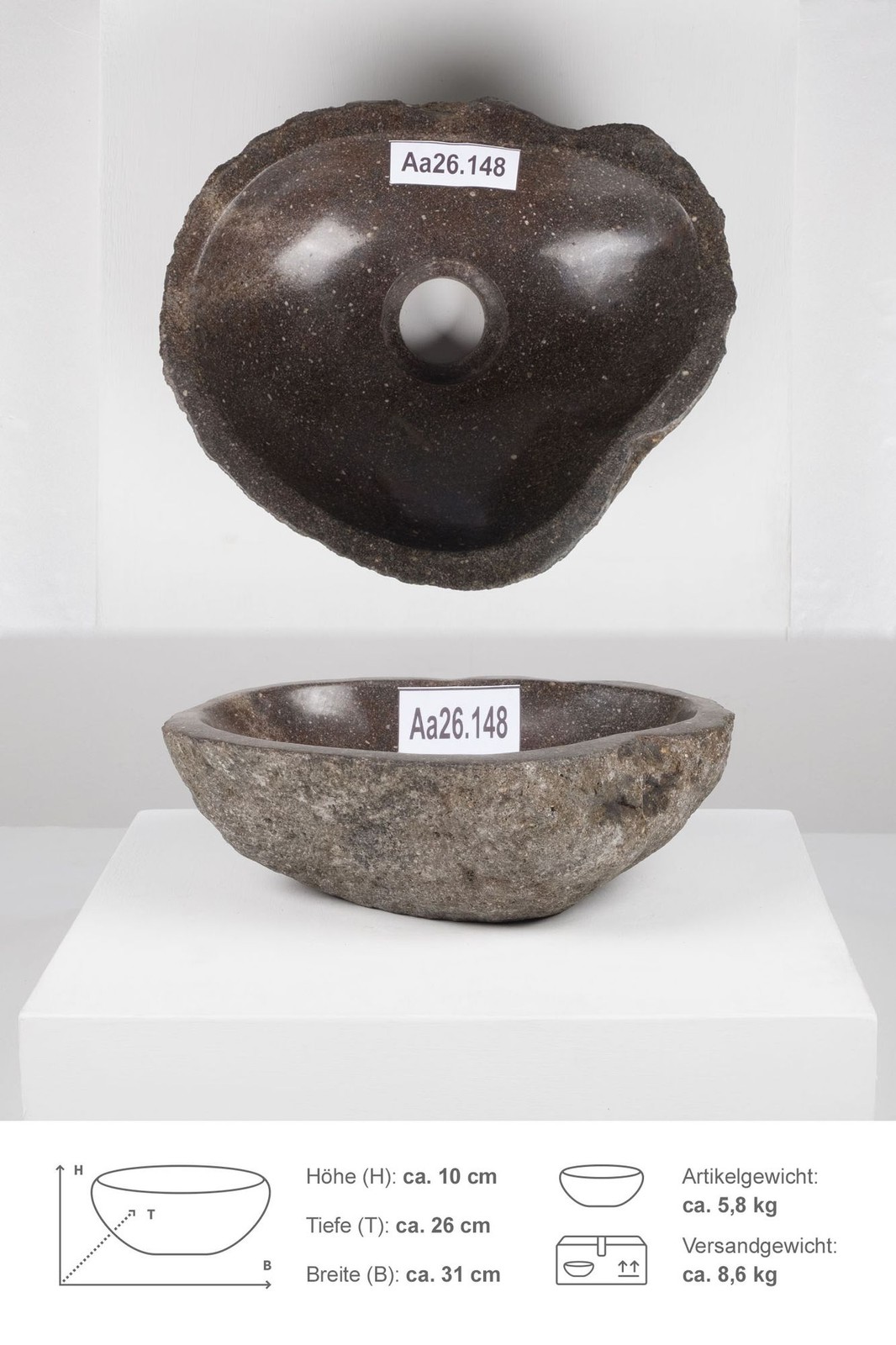 30 cm lavabo de piedra piedra natural piedra de río granito lavabo accesorio redondo